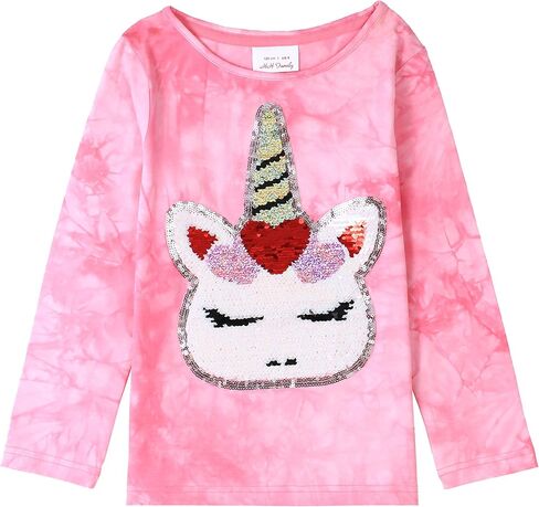 قمصان HH Family لعيد الحب للفتيات ملابس تي شيرت للأطفال على شكل قلب وحيد القرن مزين بالترتر in Kuwait