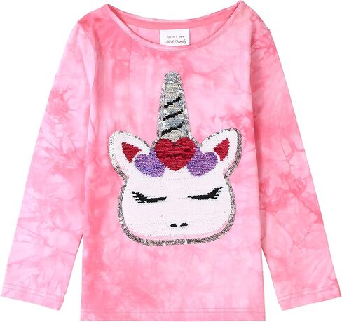 قمصان HH Family لعيد الحب للفتيات ملابس تي شيرت للأطفال على شكل قلب وحيد القرن مزين بالترتر in Kuwait