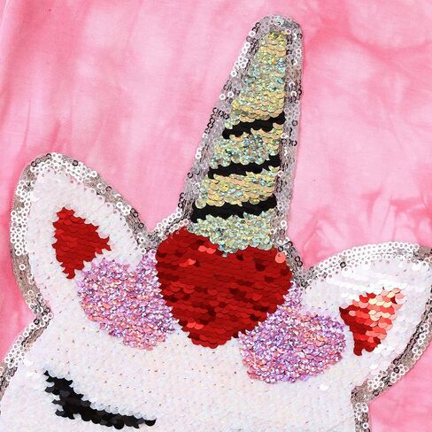 قمصان HH Family لعيد الحب للفتيات ملابس تي شيرت للأطفال على شكل قلب وحيد القرن مزين بالترتر in Kuwait