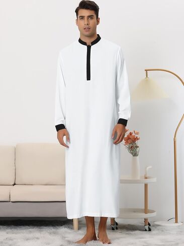 قميص نوم Lars Amadeus للرجال ذو لون متباين وياقة مربوطة وأكمام طويلة in Saudi Arabia