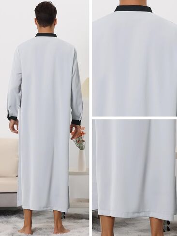 قميص نوم Lars Amadeus للرجال ذو لون متباين وياقة مربوطة وأكمام طويلة in Saudi Arabia
