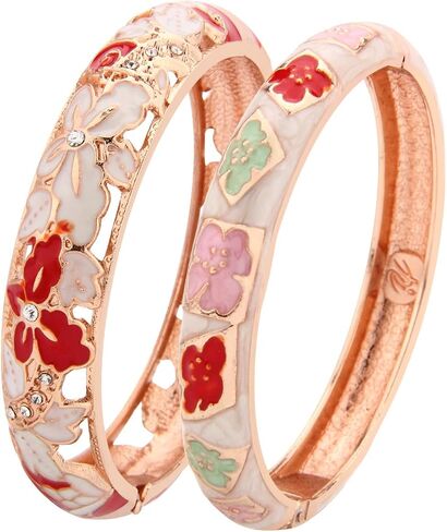 wynameleri Vintage Cloisonne Jewelry Gorgeous Rhinestone Handcrafted Bracelets Enamel Flower Bird Gold Hinged Cuff Bangles Gifts 88A in Kuwait