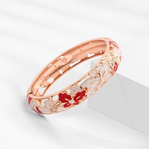 wynameleri Vintage Cloisonne Jewelry Gorgeous Rhinestone Handcrafted Bracelets Enamel Flower Bird Gold Hinged Cuff Bangles Gifts 88A in Kuwait