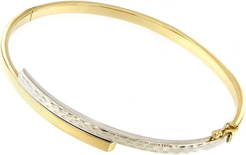 سوار حلقي من الذهب عيار 14 قيراط للنساء والفتيات من لوتشيتا - 5.40 غرام منقوش بتاثير الماس، اساور حلقية من الذهب عيار 14 قيراط للنساء والفتيات المراهقات، مجوهرات ايطالية فاخرة، 7 انش، معدن in Kuwait