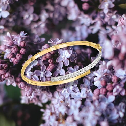 سوار حلقي من الذهب عيار 14 قيراط للنساء والفتيات من لوتشيتا - 5.40 غرام منقوش بتاثير الماس، اساور حلقية من الذهب عيار 14 قيراط للنساء والفتيات المراهقات، مجوهرات ايطالية فاخرة، 7 انش، معدن in Kuwait