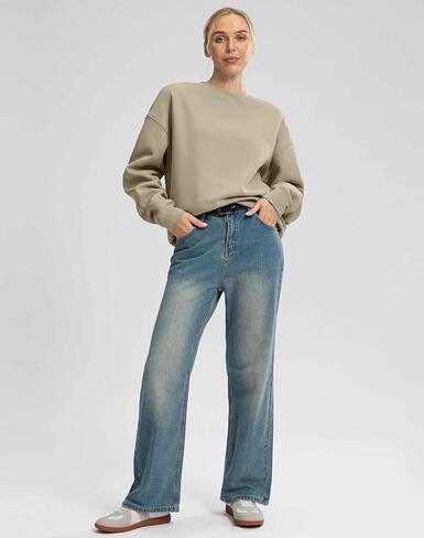 G التدريجي المرأة Crewneck بلوزات المتضخم القطن مزيج الصوف البلوز البلوز للنساء فضفاضة تناسب in Kuwait