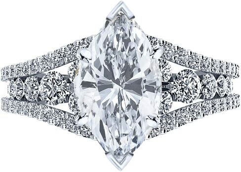 14K White Gold 2.5 Carat LAB GROWN DIAMOND Designer Channel Set Marquise Cut Diamond Engagement Ring (E-F Color VS2-SI1 Clarity 1.5 Ct Center) in Saudi Arabia