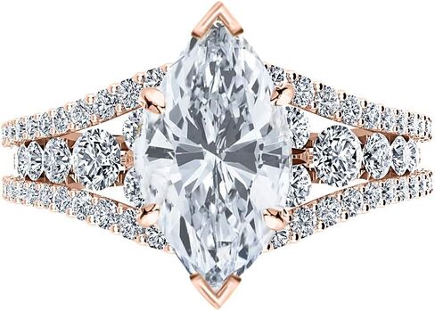 14K White Gold 2.5 Carat LAB GROWN DIAMOND Designer Channel Set Marquise Cut Diamond Engagement Ring (E-F Color VS2-SI1 Clarity 1.5 Ct Center) in Saudi Arabia