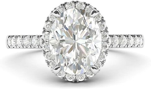THELANDA 14k White Gold Simulated Oval Cut Diamond or Moissanite Halo Engagement Ring Side Stones Promise Bridal Ring in Saudi Arabia