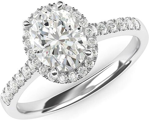 THELANDA 14k White Gold Simulated Oval Cut Diamond or Moissanite Halo Engagement Ring Side Stones Promise Bridal Ring in Saudi Arabia