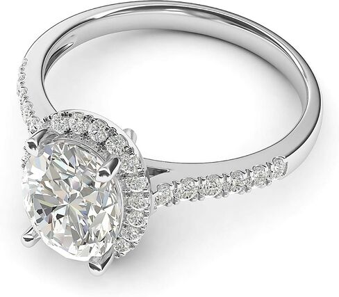THELANDA 14k White Gold Simulated Oval Cut Diamond or Moissanite Halo Engagement Ring Side Stones Promise Bridal Ring in Saudi Arabia