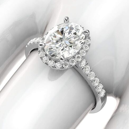 THELANDA 14k White Gold Simulated Oval Cut Diamond or Moissanite Halo Engagement Ring Side Stones Promise Bridal Ring in Saudi Arabia