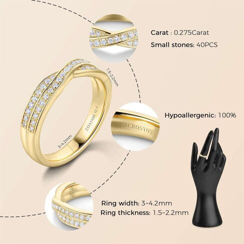 Amourajewels خواتم ألماس حقيقية للنساء، عصابات زفاف ألماس ذهبية ملتوية لها، خواتم ألماس S925 مطلية بالذهب عيار 18 قيراط، خواتم الذكرى السنوية من الذهب الأصفر، حلقات نصف الخلود قابلة للتكديس in Kuwait