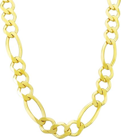 Nuragold 10k الذهب الأصفر 9.5mm سميكة الصلبة فيجارو سلسلة ربط قلادة، مجوهرات رجالي 18 "20" 22 "24" 26 "28" 30" in Saudi Arabia