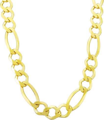 Nuragold 10k الذهب الأصفر 9.5mm سميكة الصلبة فيجارو سلسلة ربط قلادة، مجوهرات رجالي 18 "20" 22 "24" 26 "28" 30" in Saudi Arabia