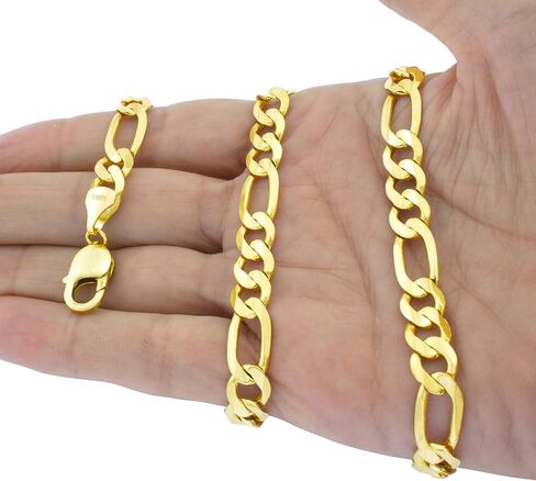 Nuragold 10k الذهب الأصفر 9.5mm سميكة الصلبة فيجارو سلسلة ربط قلادة، مجوهرات رجالي 18 "20" 22 "24" 26 "28" 30" in Saudi Arabia
