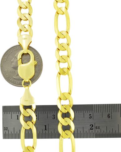 Nuragold 10k الذهب الأصفر 9.5mm سميكة الصلبة فيجارو سلسلة ربط قلادة، مجوهرات رجالي 18 "20" 22 "24" 26 "28" 30" in Saudi Arabia