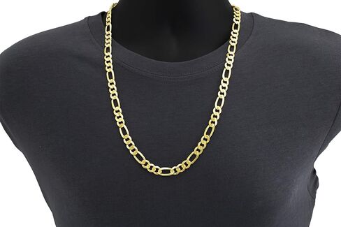Nuragold 10k الذهب الأصفر 9.5mm سميكة الصلبة فيجارو سلسلة ربط قلادة، مجوهرات رجالي 18 "20" 22 "24" 26 "28" 30" in Saudi Arabia