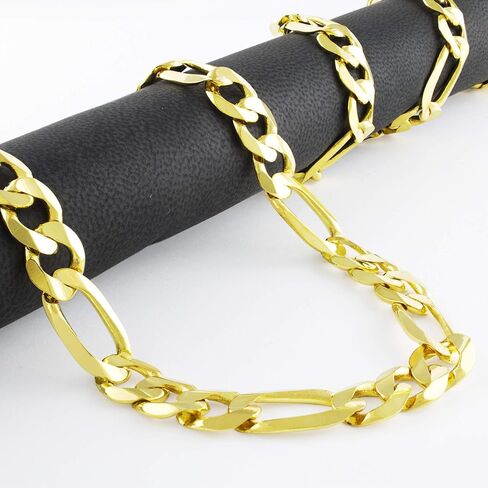 Nuragold 10k الذهب الأصفر 9.5mm سميكة الصلبة فيجارو سلسلة ربط قلادة، مجوهرات رجالي 18 "20" 22 "24" 26 "28" 30" in Saudi Arabia