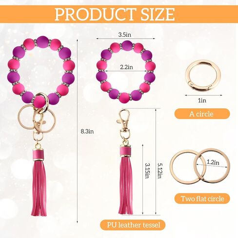 JaGely 5 Pieces Silicone Key Ring Bracelet for Women, 5 Styles Elastic Beaded Wristlet Key Ring Key Holder with Zircon and Tassel Gifts for Women and Girls in Saudi Arabia