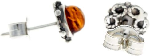 SilverAmber Jewellery - Classic Genuine Baltic Amber 925 Sterling Silver Antique Look Bloom Button Ball Studs Round Earrings 5940 in Saudi Arabia