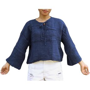 Was Then Is Now Ladies Cotton Shirt Collar Tied Front Cross Long Sleeve in Saudi Arabia