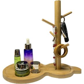 Sutfmwe صينية المجوهرات صينية المفاتيح لطاولة المدخل، حامل شجرة الطبق الدائري، صينية الغرور المصنوعة من الخيزران مع 4 منظم تعليق للخواتم والأساور والقلائد والحلي وما إلى ذلك. in Kuwait