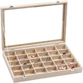 علبة مجوهرات بغطاء شفاف مخملي 30 شبكة من Boewill منظم خواتم وأقراط وحامل سوار صندوق تخزين in Kuwait