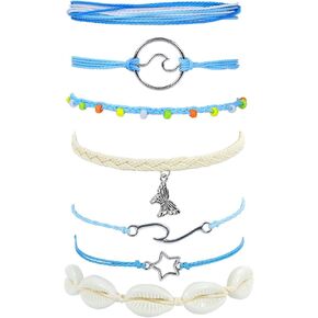 WZXHYS Beach Surfer Wave Bracelet for Women,Ocean Wave Adjustable Waterproof Handmade Braided String Beaded Bracelet Friendship Bracelet Anklets Summer Jewelry for Girls