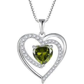 FJ Heart Necklaces for Women 925 Sterling Silver Birthstone Pendant Jewellery Gifts for Women Mom Wife Girls Her