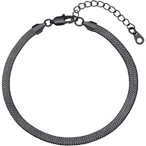 FindChic Elegant Herringbone Snake Chain Anklets/Bracelets 3MM/5MM Width Stainless Steel/18K Gold/Rose Gold Plated/Black 4 Color Options, 8.3'' 8.5'' 10.5'' Length, with Gift Box