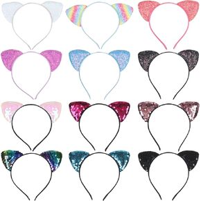 Luhiew 6pcs Glitter Cat Ears Headbands and 6pcs Sequins Cat Ears Headbands, Cute Animal Cat Costume Props for Daily and Dress Up Party in Kuwait