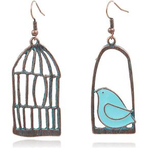 DIYANMMY Unique Personalized Hollow Bronze Asymmetric Bird Cage Dangle Drop Earrings for Women Girls Vintage Bohemian Hypoallergenic Jewelry in Kuwait