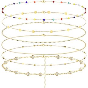 FIASASO 6 قطعة سلسلة الخصر 18K مطلية بالذهب سلسلة البطن للنساء قابل للتعديل حجر الراين حبة بيكيني الجسم سلسلة مجوهرات للشاطئ الصيف in Kuwait