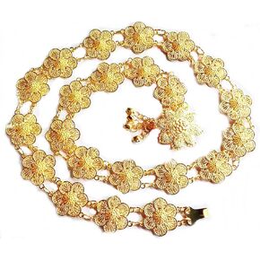 بون باند حزام مطلي بالذهب بنمط ياسمين فينتاج تايلاندي للنساء، فستان زفاف تقليدي بسلسلة عصرية للرقص التايلاندية بطول 40-41 انش، قطعة واحدة، ذهبي، الطول 40 انش/ 102 سم., ذهبي in Kuwait