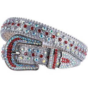 MUKINGBELTS الرجال النساء حجر الراين حزام الغربية بلينغ الفاخرة حزام جلد البريق رصع أحزمة 1-1/7 "(29 مللي متر) واسعة