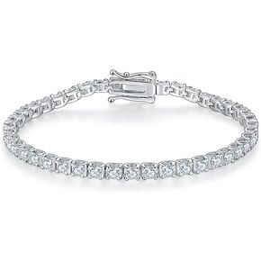Gem's Beauty Moissanite سوار تنس للنساء والرجال والفتيات هدايا عيد الميلاد 2-6.5 مم D اللون VVS1 سوار تنس ألماس دائري 18 قيراط مطلي بالذهب الأبيض 925 سوار تنس من الفضة الاسترليني للنساء in Kuwait
