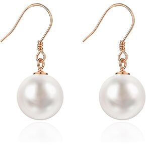 Gold Plated Round White Freshwater Cultured Pearl Earrings Studs Great Holiday Gift for Women in Saudi Arabia