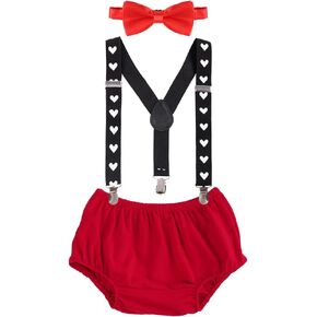 IMEKIS Baby Boys 1st Valentine's Day Cake Smash Outfit Suspenders + Bowtie + Shorts Cupid Costume First Birthday Photo Shoot