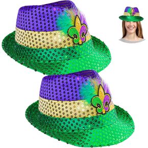 Edussy 2pcs Mardi Gras Hat - Mardi Gras Accessories with Sparkling Sequins Fedora Hats Classic Color Design Costume Outfit for Men and Women in Kuwait