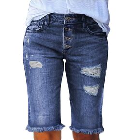 EVALESS Womens Denim Bermuda Shorts Distressed Frayed Raw Hem Jeans Shorts in Saudi Arabia