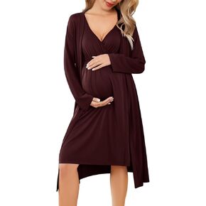 Ekouaer Maternity Nursing Gown and Robe Set Labor Delivery Nursing Nightgown Pregnancy Clothes S-XXL