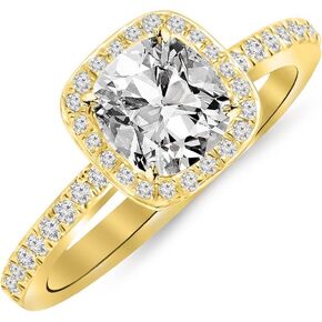 14K White Gold 1 Carat LAB GROWN DIAMOND Classic Halo Style Cushion Shape Cushion Cut Diamond Engagement Ring (G-H Color VS1-VS2 Clarity 0.75 Ct Center)