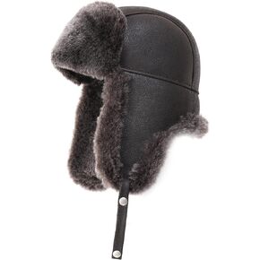 Ushanka Aviator Trapper Leather Hat Men Women, Sheepskin Fur Russian Soviet Earflaps Hat, Warm Outdoor Winter Hat 2024