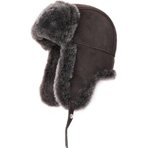 Ushanka Aviator Trapper Leather Hat Men Women, Sheepskin Fur Russian Soviet Earflaps Hat, Warm Outdoor Winter Hat 2024
