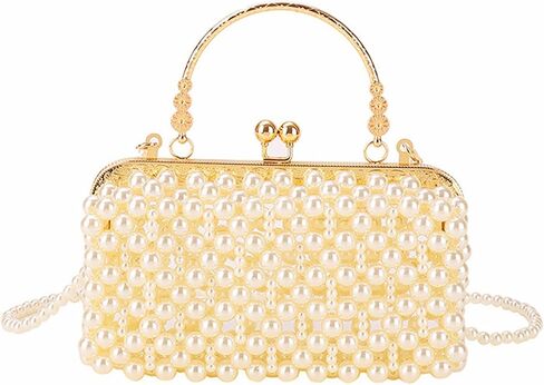 CREHNIL White Pearl Clutch Purse Bag For Women Evening Handbags Cute Kiss Lock Crossbody Handle Beaded Purses in Kuwait