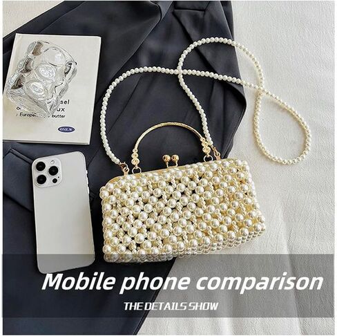 CREHNIL White Pearl Clutch Purse Bag For Women Evening Handbags Cute Kiss Lock Crossbody Handle Beaded Purses in Kuwait