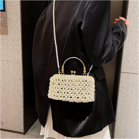 CREHNIL White Pearl Clutch Purse Bag For Women Evening Handbags Cute Kiss Lock Crossbody Handle Beaded Purses in Kuwait
