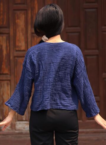 Was Then Is Now Ladies Cotton Shirt Collar Tied Front Cross Long Sleeve in Saudi Arabia