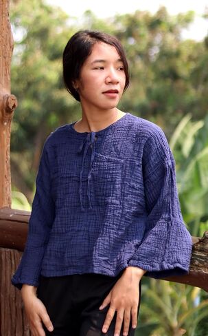 Was Then Is Now Ladies Cotton Shirt Collar Tied Front Cross Long Sleeve in Saudi Arabia